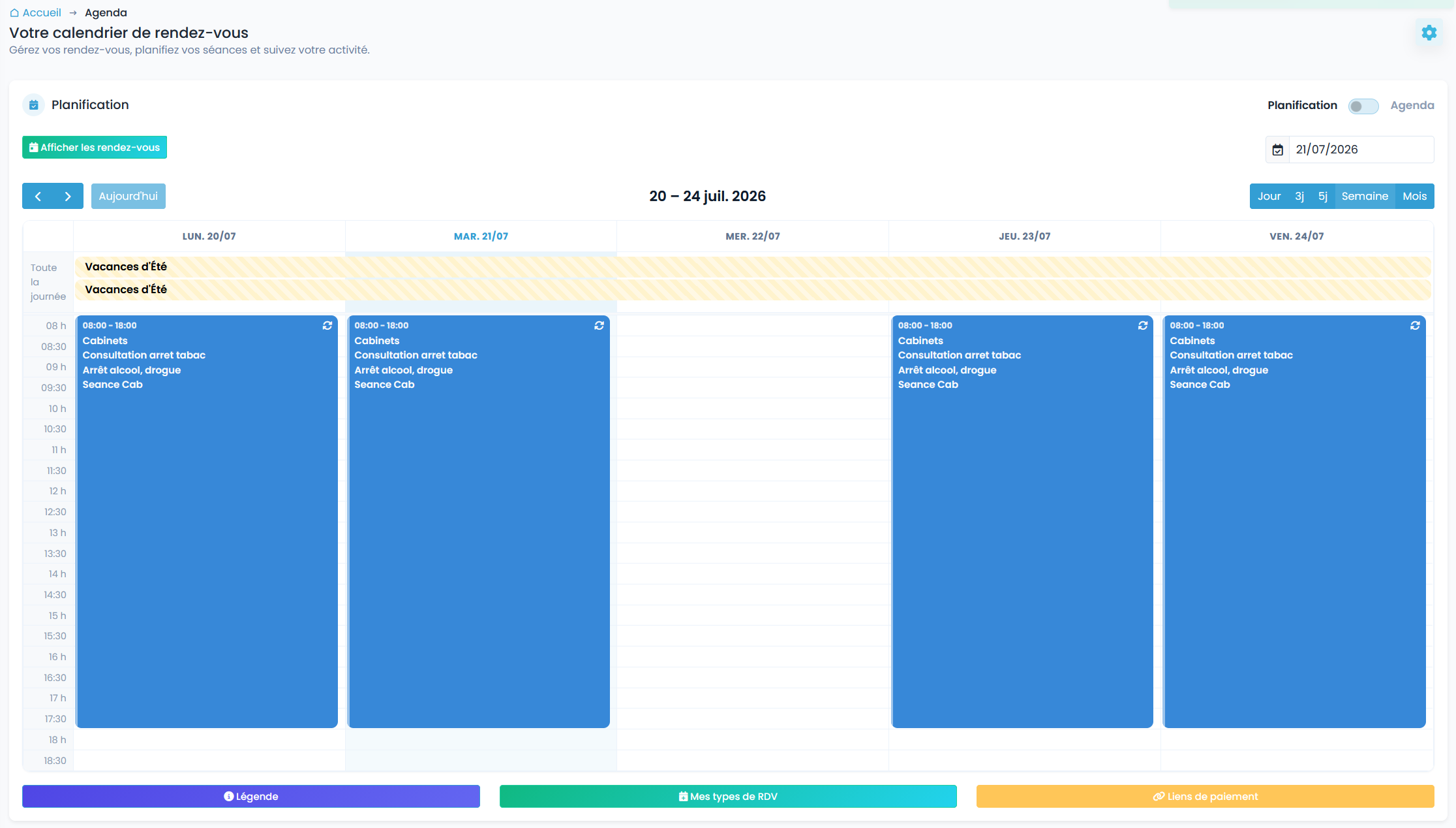 Planification des rendez-vous dans MaGestionPsy