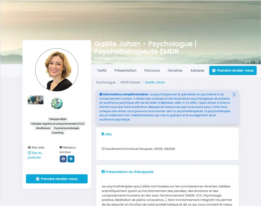 Page de prise de rendez-vous — Psychologue et psychothérapeute EMDR