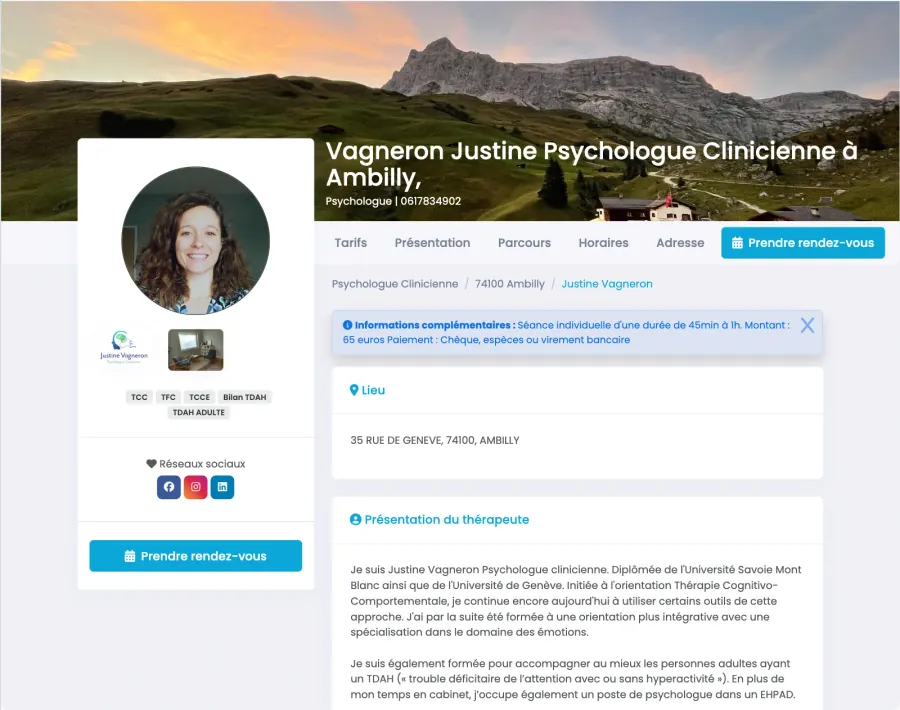 Page de prise de rendez-vous — Psychologue clinicienne