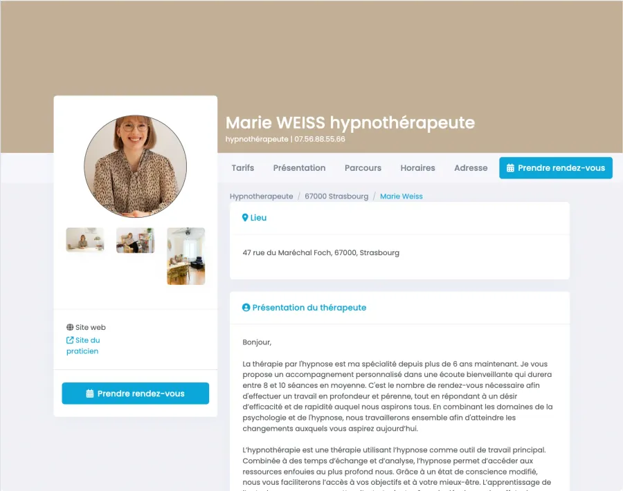Page de prise de rendez-vous — Hypnothérapeute