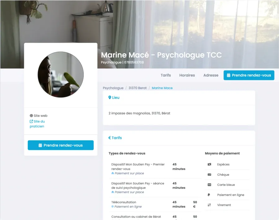 Page de prise de rendez-vous — Psychologue TCC
