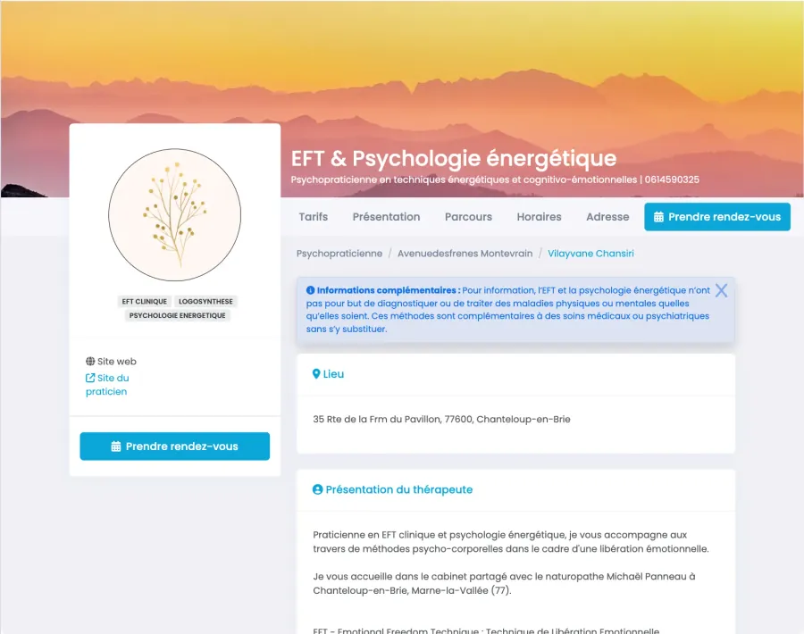 Page de prise de rendez-vous — Cabinet EFT et psychologie énergétique
